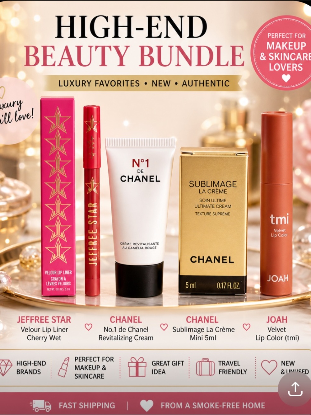Jeffree Star Lip Liner + Chanel No.1 + Sublimage Cream Mini + Lip Set